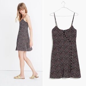 NWT Madewell Silk Button Wrap Cami Mini Dress in Navy Tiny Floral Print sz 14